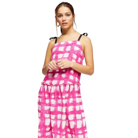 Topshop Checked Tie Shoulder Dress - Picture 3 of 6